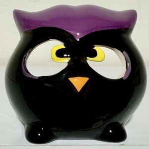 Vintage Ceramic Halloween Owl Tea Light Holder NEW NOS Black Purple Wal-Mart